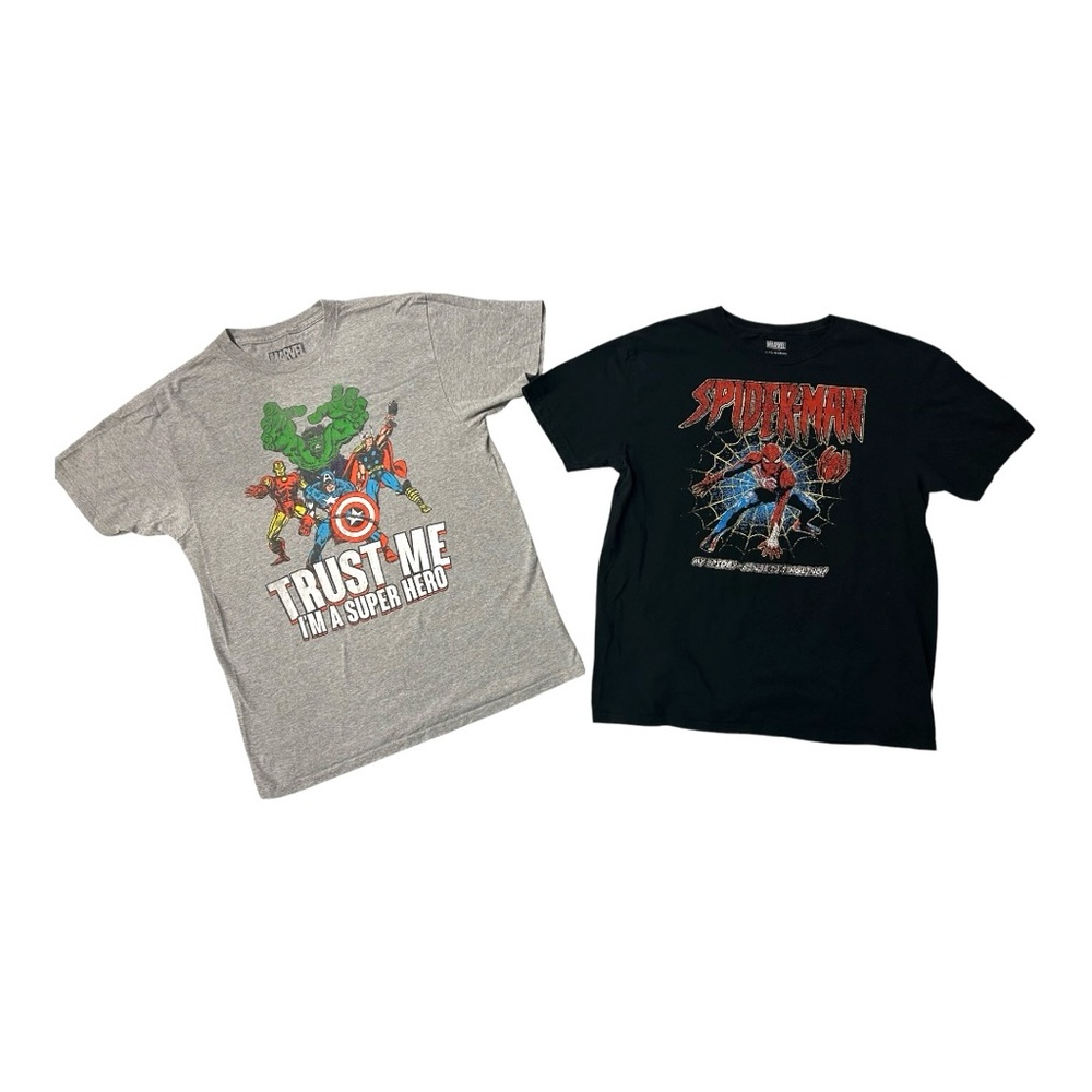 Mens Superhero T-Shirts - Gray and Black! Size Large! Spider-man and Avengers!